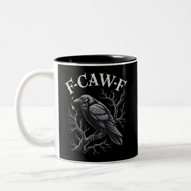 Black Crow F-Caw-F Funny Black Bird Moon Gothic Zweifarbige Tasse (Links)