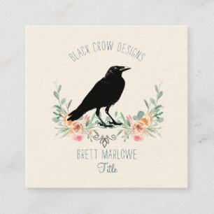 Black Crow Floral Quadratische Visitenkarte