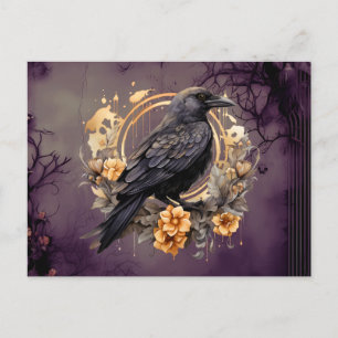 Black Crow Gold Gray Blume Foliween Feiertagspostkarte