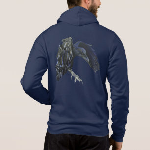 Black Crow Master of Time Illustration Navy Blue Hoodie