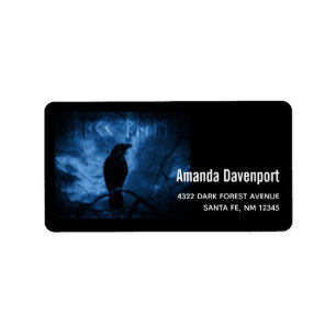 Black Crow mit Runen Dark Goth Style Adressaufkleber