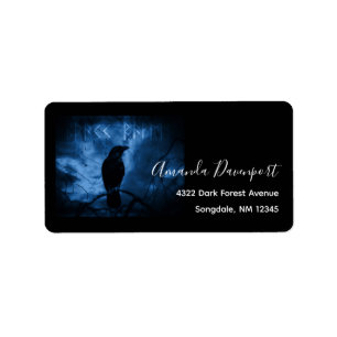 Black Crow mit Runen Dark Goth Style Adressaufkleber