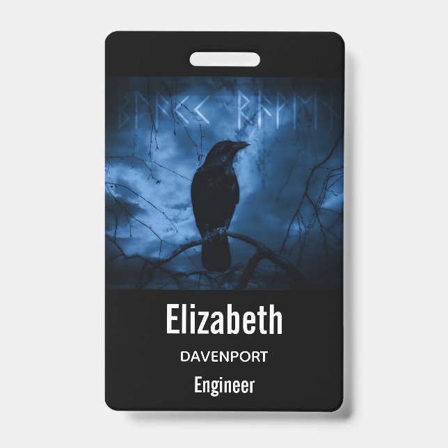 Black Crow mit Runen Dark Goth Style Ausweis (Vorderseite)