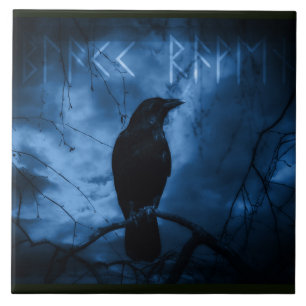 Black Crow mit Runen Dark Goth Style Fliese