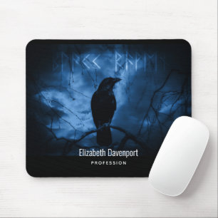 Black Crow mit Runen Dark Goth Style Mousepad