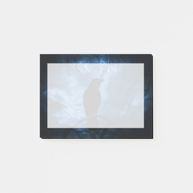 Black Crow mit Runen Dark Goth Style Post-it Klebezettel (Vorderseite)