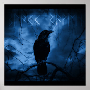 Black Crow mit Runen Dark Goth Style Poster