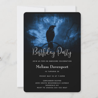 Black Crow mit Runes Dark Goth Style Geburtstag Einladung