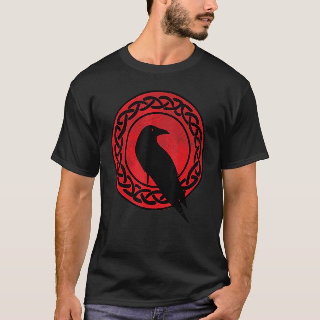 Black Crow Occult Japan Gothic Raven Bird Red Moon T-Shirt (Vorderseite)