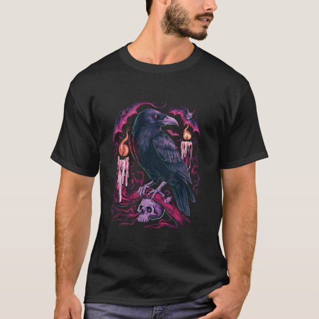 Black Crow Raven Bird Skull T Shirt (Vorderseite)
