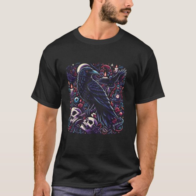 Black Crow Raven Bird Skull T Shirt (Vorderseite)