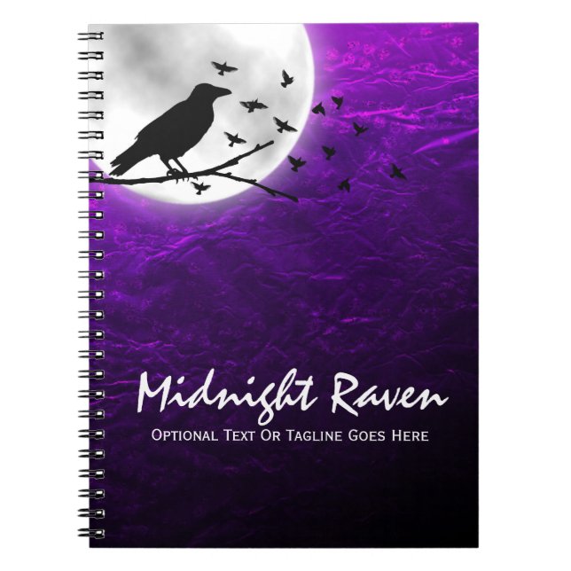 Black Crow Raven Silhouette auf Moon Edgy Gothic Notizblock (Vorderseite)