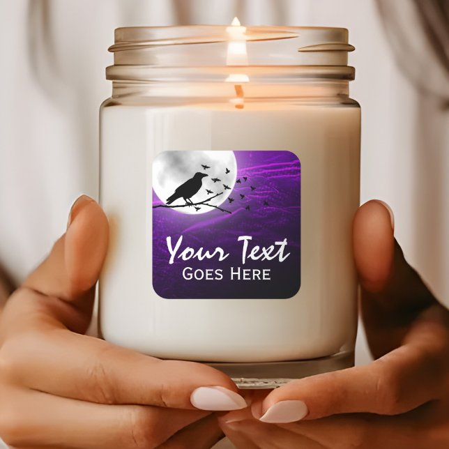 Black Crow Raven Silhouette auf Moon Edgy Gothic Quadratischer Aufkleber (Von Creator hochgeladen)