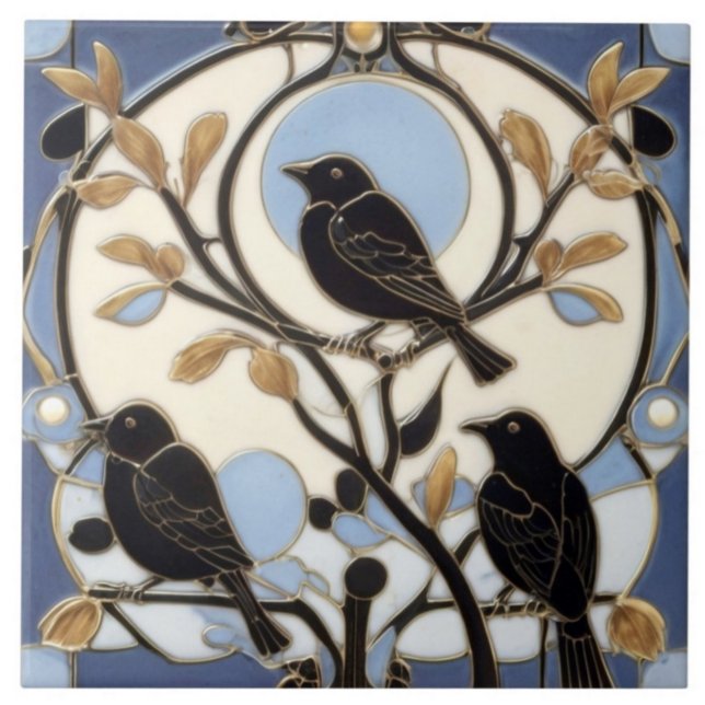 Black Crows Art Nouveau Birds Art Deco Bird Fliese (Von Creator hochgeladen)
