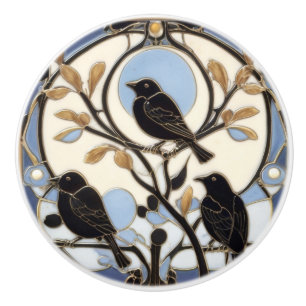 Black Crows Art Nouveau Birds Art Deco Bird Keramikknauf