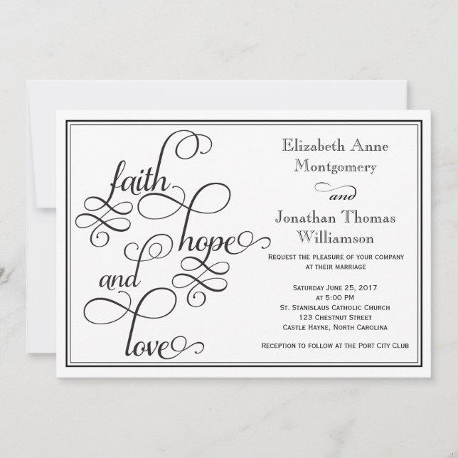 Black Curly Script Faith Hope & Liebe Wedding Card Einladung (Vorderseite)