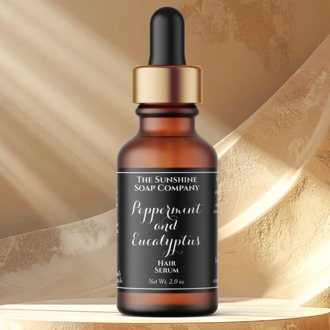 Black curly text cosmetics dropper bottle label  adressaufkleber (Von Creator hochgeladen)