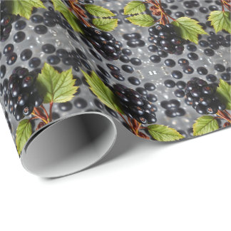 Black Currants Berries & Green Leaf Pattern Geschenkpapier