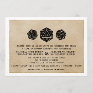 Black CUSTOM DATE Grunge D20 Dice Gamer Einladung