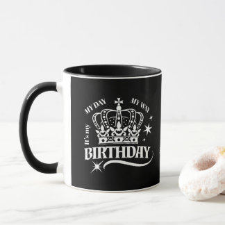 Black Custom Elegant Birthday Crown Typography Tasse