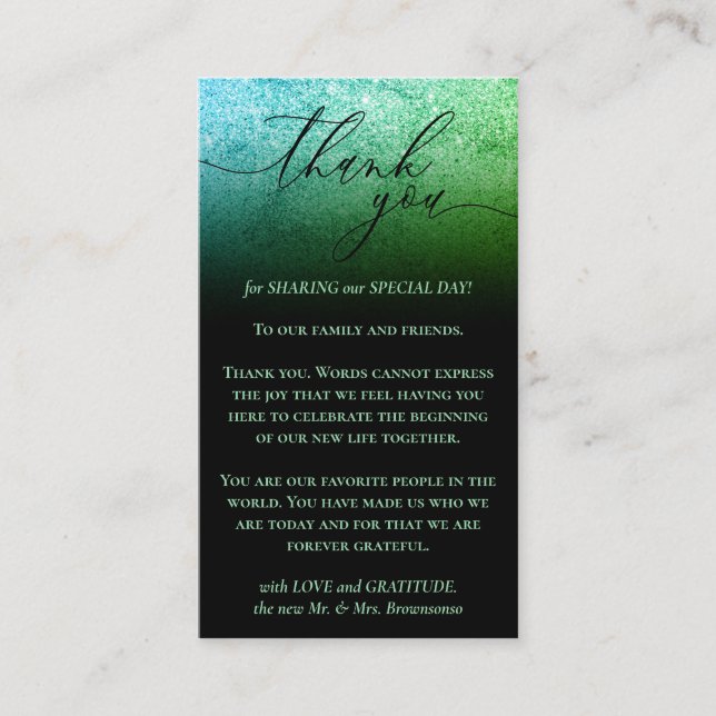 Black Custom Foto Glitz Green Vielen Dank Begleitkarte (Vorderseite)