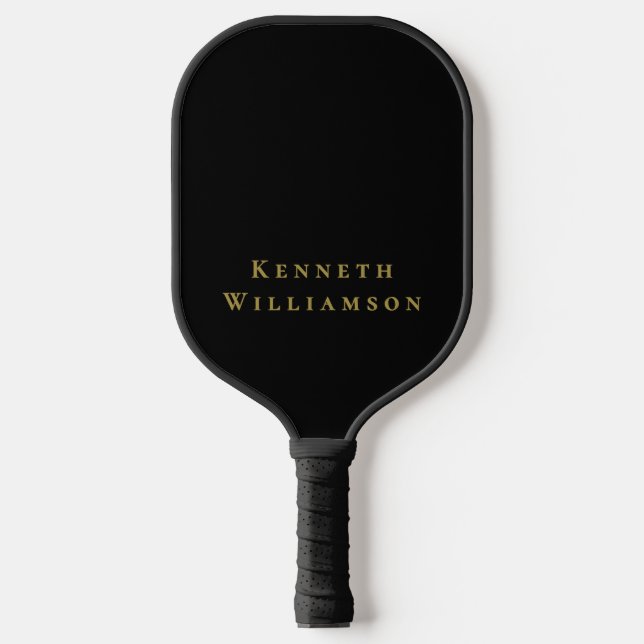 Black Custom Gold Name Minimalist Modern Men  Pickleball Schläger (Vorderseite)