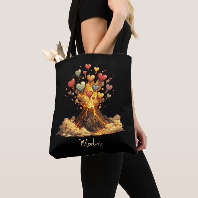 Black Custom Name Volcano Hearts Tote Bag (Von Nahem)