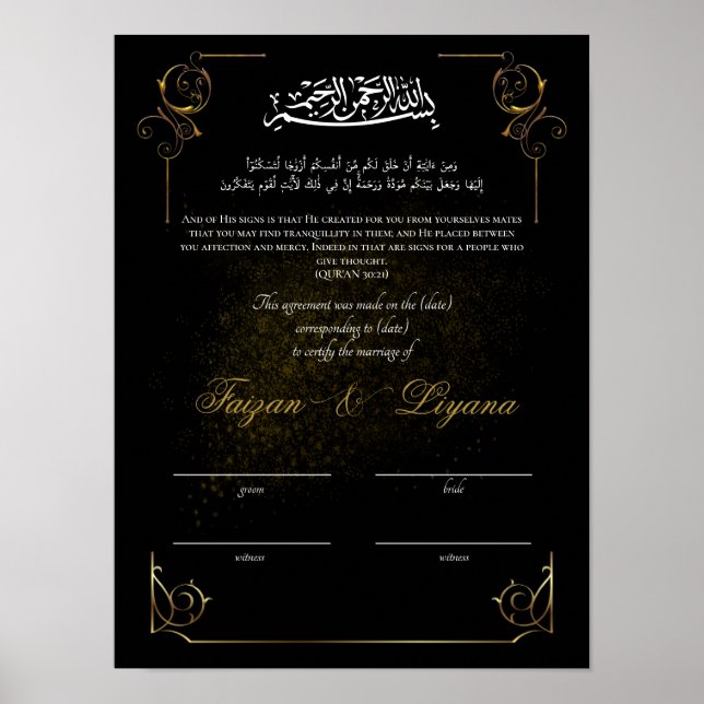 Black Custom Nikkah Muslim Heiratzeugnis Poster (Vorne)