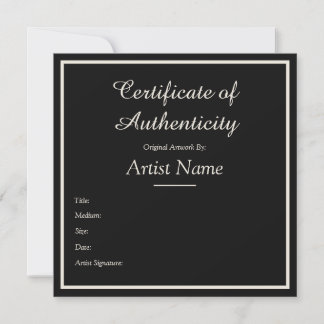 Black Customizable Certificate of Authenticity Mitteilungskarte