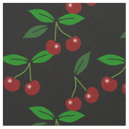 Black Customizable Classic Cherry Fruit and Leaf Stoff