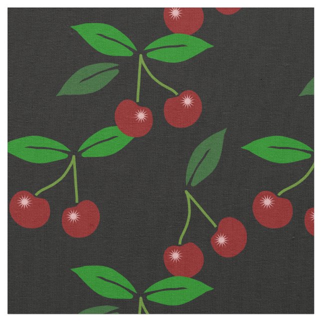 Black Customizable Classic Cherry Fruit and Leaf Stoff (Nahaufnahme)