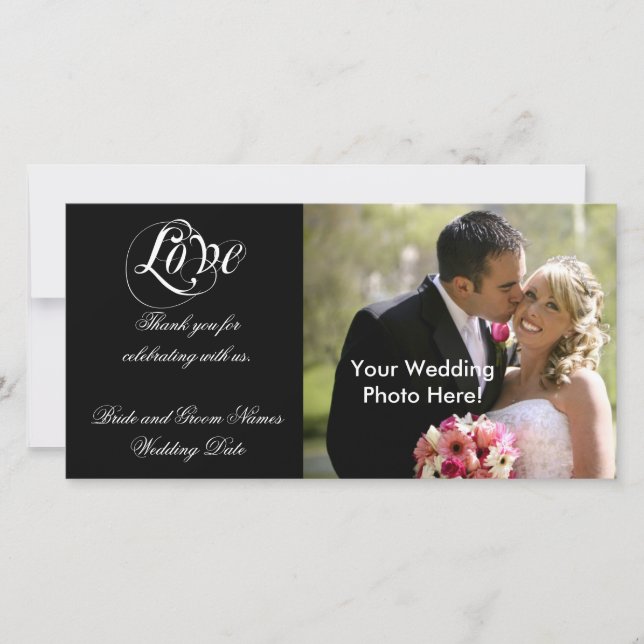 Black Customizable Wedding danke Ihnen Foto Cards (Vorderseite)