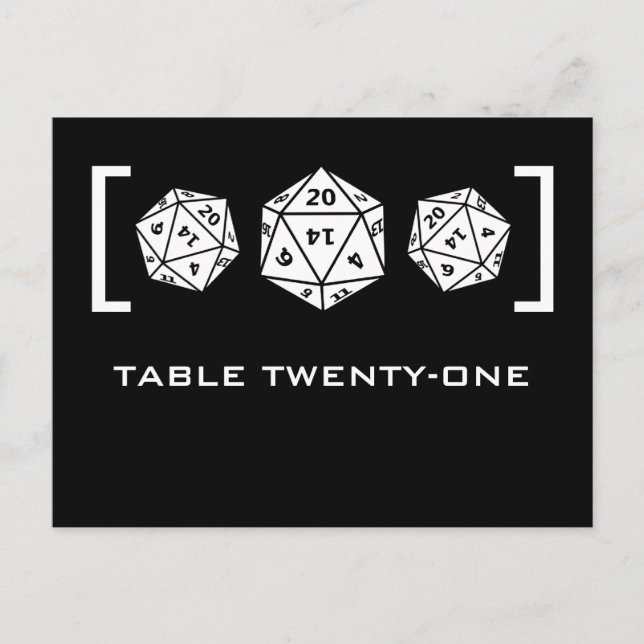 Black D20 Dice Gamer Tischnummer Postcard (Vorderseite)