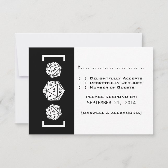 Black D20 Dice Gamer Wedding Response Card RSVP Karte (Vorderseite)