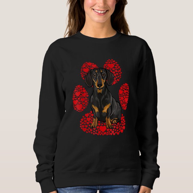 Black Dachshund Valentines Day Dog Love Paw Sweatshirt (Vorderseite)
