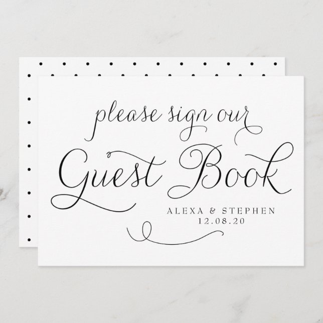 Black Dainty Script Guest Book Wedding Sign Einladung (Vorne/Hinten)