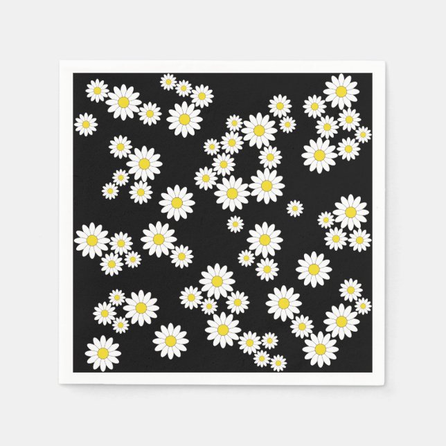 Black Daisy Paper Napkins Serviette (Vorderseite)