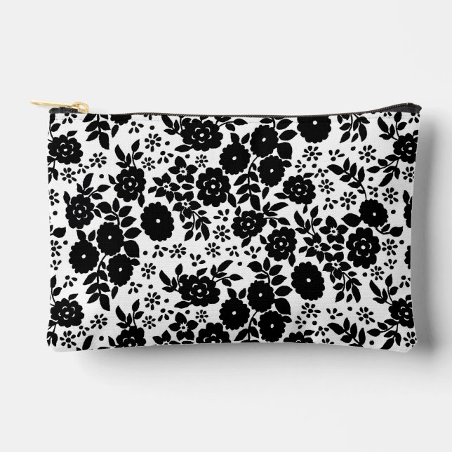 Black Daisy Pattern Art Zubehörtasche (Vorderseite)