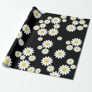 Black Daisy Wrapping Paper Geschenkpapier