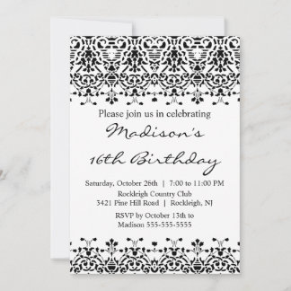 Black Damask 16 . Geburtstag Geburtstag Einladung
