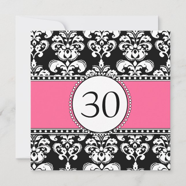 Black Damask 30. Geburtstag Einladungen Rosa (Vorderseite)