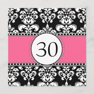 Black Damask 30. Geburtstag Einladungen Rosa