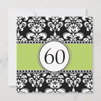 Black Damask 60. Geburtstag Einladung| Grün Einladung