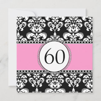 Black Damask 60. Geburtstag Einladung| Rosa Einladung