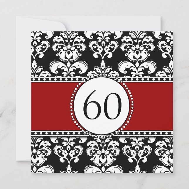 Black Damask 60. Geburtstag Einladungen Rot (Vorderseite)