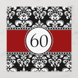 Black Damask 60. Geburtstag Einladungen Rot