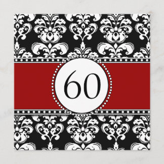 Black Damask 60. Geburtstag Einladungen Rot