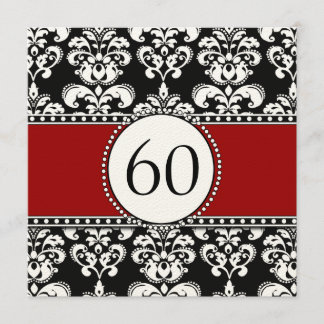 Black Damask 60. Geburtstag Einladungen Rot