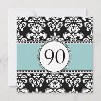 Black Damask 90. Geburtstag Einladungen Blau