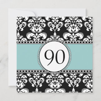 Black Damask 90. Geburtstag Einladungen Blau